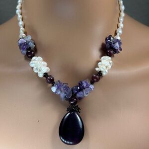 Artisan Crafted Amethyst & Pearl Beaded Necklace